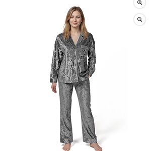 NWT Lord & Taylor Gray Velour 2 piece Pajama Set Sz XL